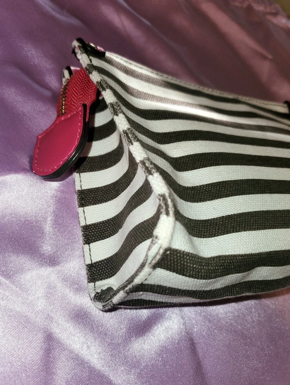 JL Initials - Henri Bendel Striped Canvas Cosmetic Bag